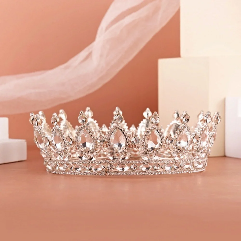 Silver round full queen crown tiara